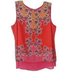 Rose & Olive Pink Red Sleeveless Tank Top Paisley Blouse Size Medium